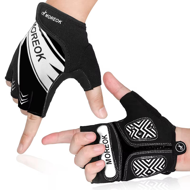 MOREOK Cycling Gloves Half Finger Bike Gloves 5MM Pads Bicycle Gloves Shock-Absorbing Mountain Bike Gloves Anti-Slip MTB Gloves