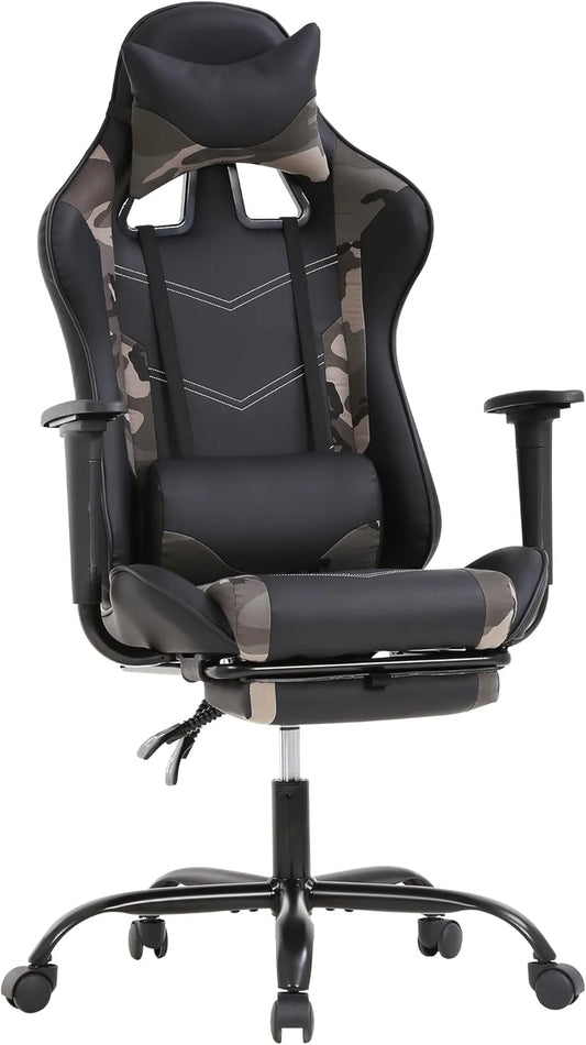 Camo Gaming Office Chair - Ergonomic PU Leather W/Lumbar Support & Footrest,Rolling Swivel
