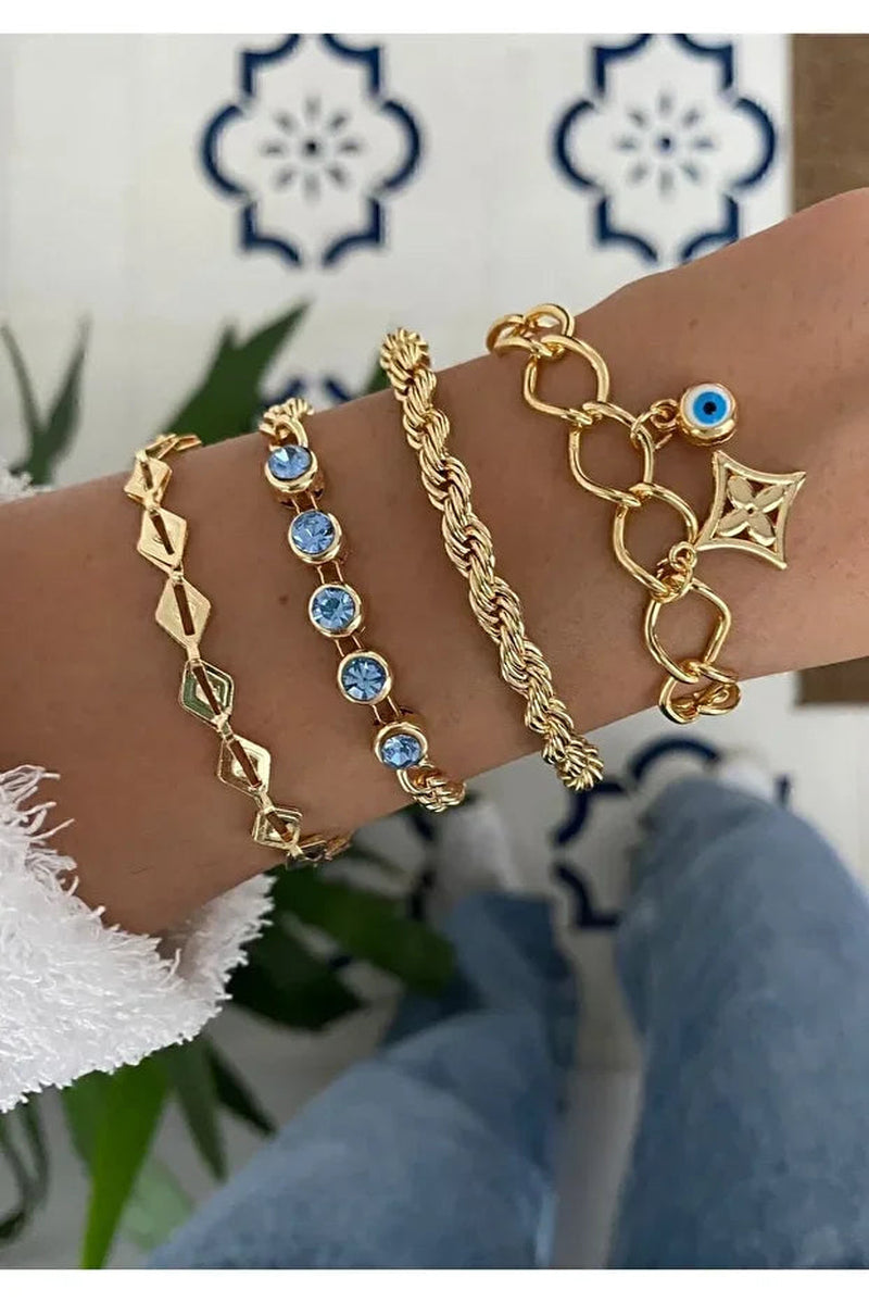 Turquoise Beaded Bracelet Set – Layered Stackable Boho Bracelet Combo – Adjustable Fashion Jewelry Gift for Her