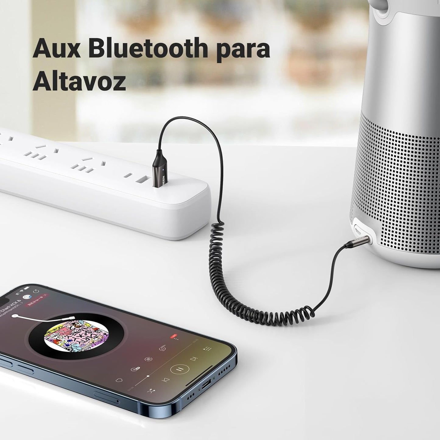 UGREEN Receptor Bluetooth 5.4 Adaptador Jack 3.5Mm Aux Auxiliar Conector Audio Coche Manos Libres, Gris Oscuro