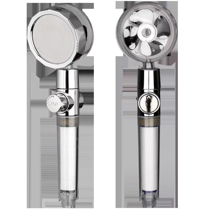 New 2021 Dropshipping Propeller Driven Shower Head with Stop Button Shower Head with Fan High Pressure Handheld Shower Nozzle