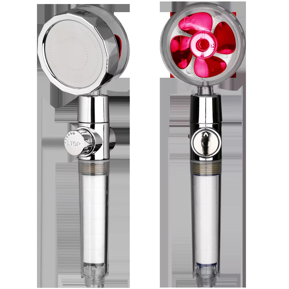 New 2021 Dropshipping Propeller Driven Shower Head with Stop Button Shower Head with Fan High Pressure Handheld Shower Nozzle