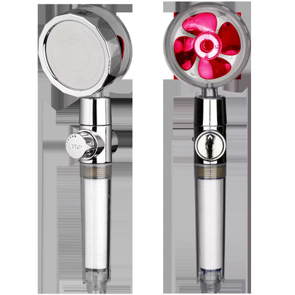 New 2021 Dropshipping Propeller Driven Shower Head with Stop Button Shower Head with Fan High Pressure Handheld Shower Nozzle