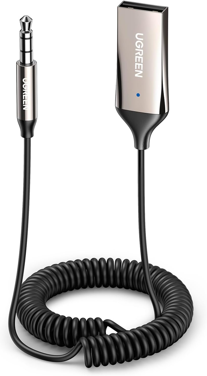 UGREEN Receptor Bluetooth 5.4 Adaptador Jack 3.5Mm Aux Auxiliar Conector Audio Coche Manos Libres, Gris Oscuro