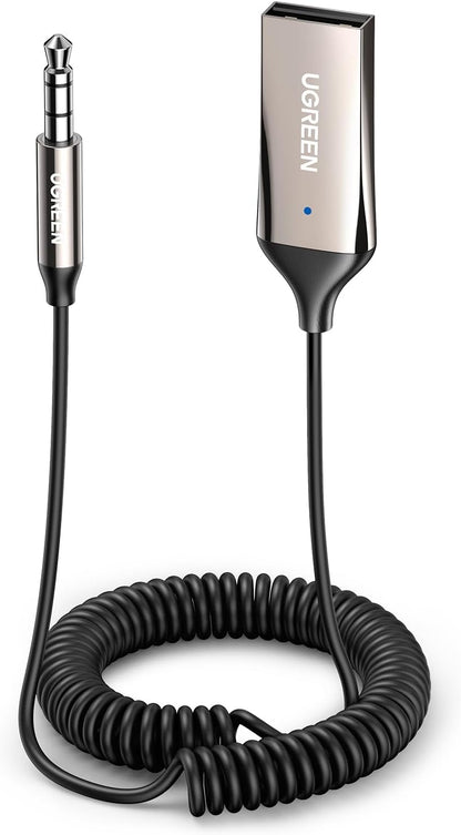 UGREEN Receptor Bluetooth 5.4 Adaptador Jack 3.5Mm Aux Auxiliar Conector Audio Coche Manos Libres, Gris Oscuro