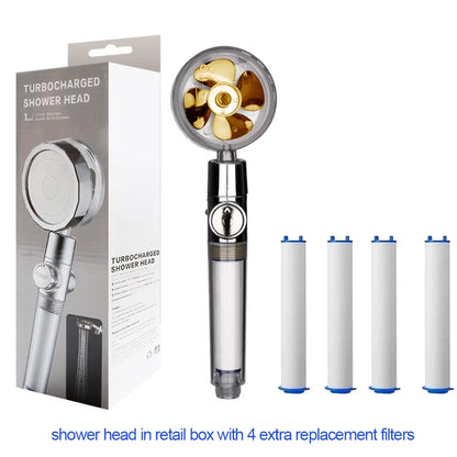 New 2021 Dropshipping Propeller Driven Shower Head with Stop Button Shower Head with Fan High Pressure Handheld Shower Nozzle