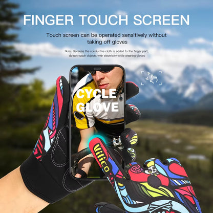 Wholesale Print Cycling Gloves Bike Bicycle Sports Full Finger Hiking Gloves Mesh GEL Winter Gloves Women