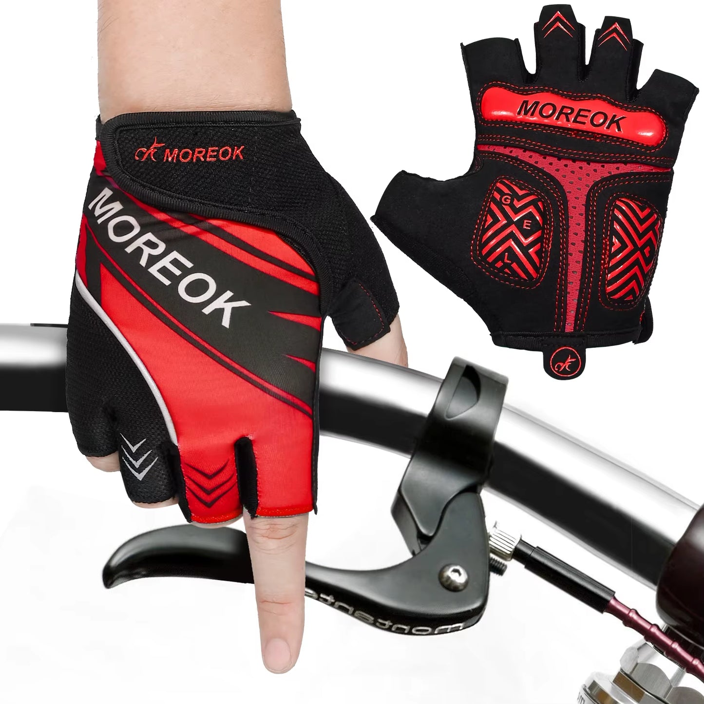 MOREOK Cycling Gloves Half Finger Bike Gloves 5MM Pads Bicycle Gloves Shock-Absorbing Mountain Bike Gloves Anti-Slip MTB Gloves