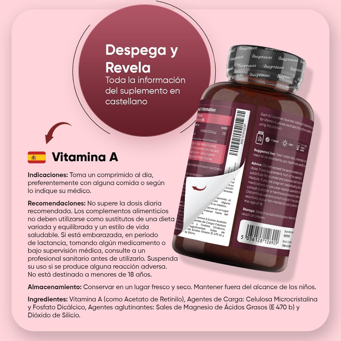 Vitamina a 10000 UI - 365 Comprimidos De Acetato De Retinol Vegano Y Sin OGM Para 1 Año - La Vitamina a Contribuye Al Mantenimiento Normal De La Vista (EFSA)