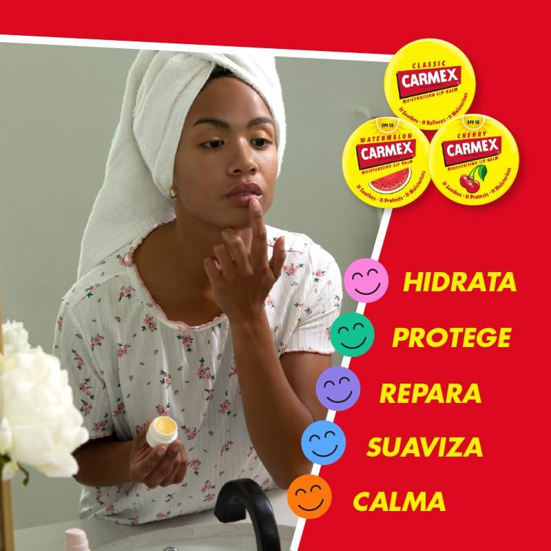 Carmex Bálsamo Labial SPF15, Tarro Sandía, 7,5G. Hidrata, Protege, Repara, Calma Y Suaviza Los Labios.