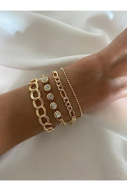 White Stone Bracelet Set Four Piece Layered Adjustable Elegant Fashion Jewelry Gift for Her