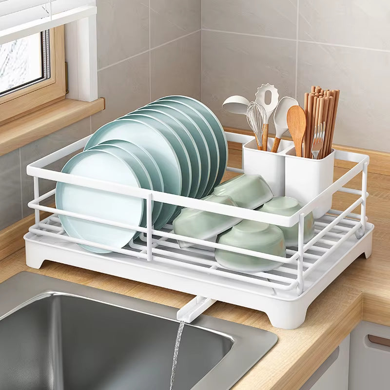 Dish Drying Rack with Drainboard Dish Storage Racks with Removable Utensil Holder and Knife Slots Dish for Kitchen Sink Drainer