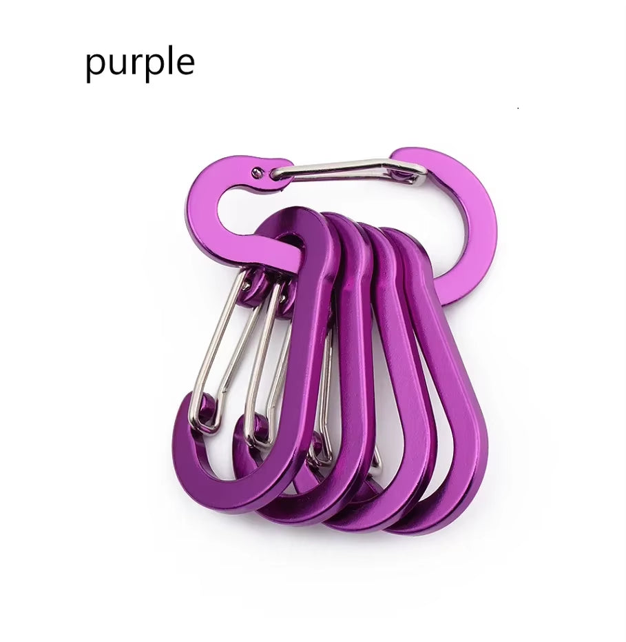 5 Pcs Keychain Lock Buckle Outdoor Tools Carabiner Backpack Camping Climbing Booms Multi-Use Fishing Hook Snap Clip