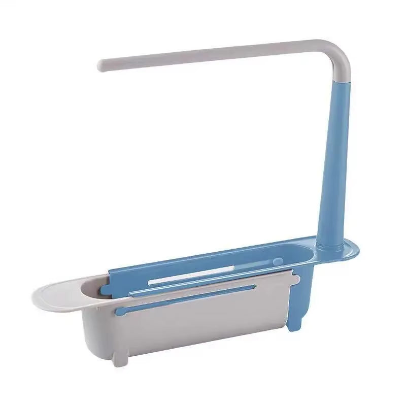 1Pc Multifunctional Telescopic Sink Storage Rack Upgraded Adjustable Sink Sponge Holder Expandable 2-In-1 for Home Kitchen