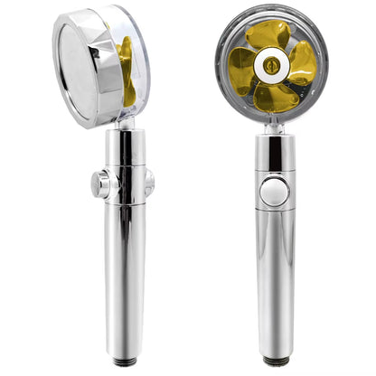 New 2021 Dropshipping Propeller Driven Shower Head with Stop Button Shower Head with Fan High Pressure Handheld Shower Nozzle