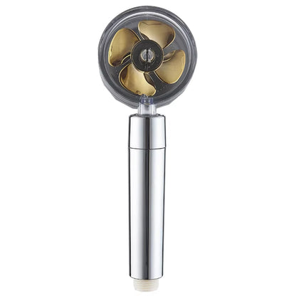 New 2021 Dropshipping Propeller Driven Shower Head with Stop Button Shower Head with Fan High Pressure Handheld Shower Nozzle