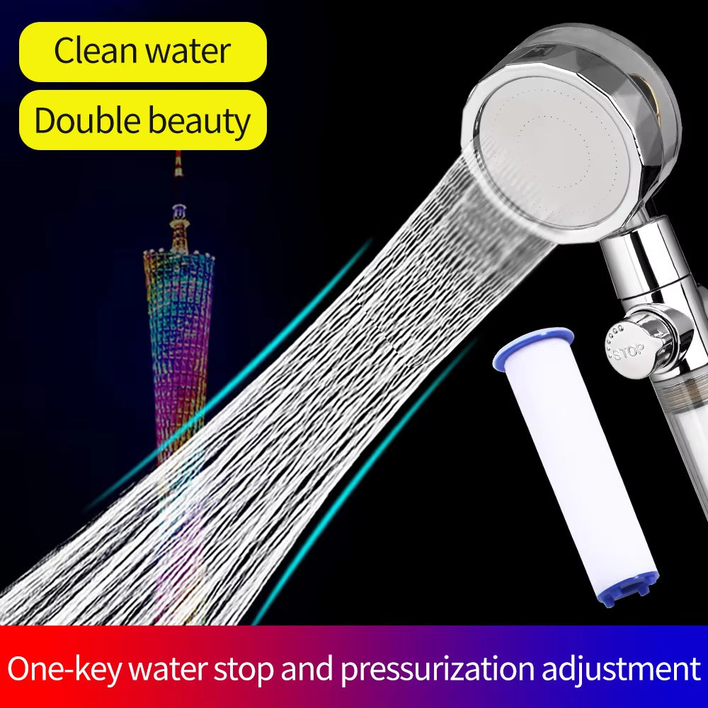 New 2021 Dropshipping Propeller Driven Shower Head with Stop Button Shower Head with Fan High Pressure Handheld Shower Nozzle