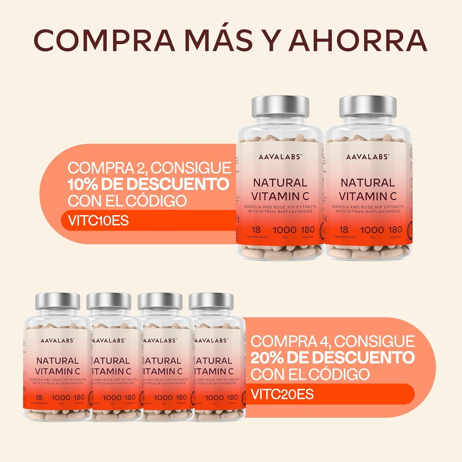 Vitamina C 1000 Mg - Vitamina C Natural - Con Flavonoides De Fruta Cítrica Y Acerola - Por Dosis Diaria (2 Cápsulas) - 180 Cápsulas De Vitamina C Pura Altamente Concentrada- Vegano Y Sin Gluten