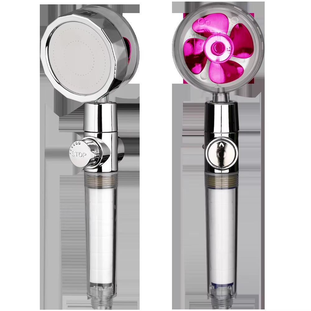 New 2021 Dropshipping Propeller Driven Shower Head with Stop Button Shower Head with Fan High Pressure Handheld Shower Nozzle