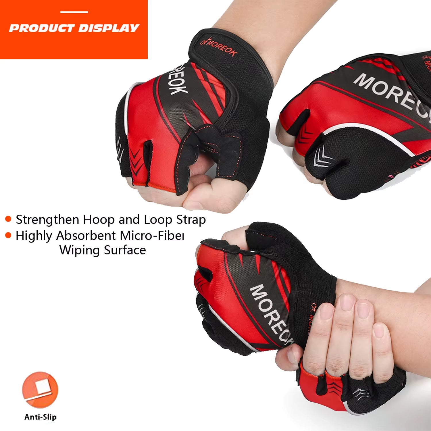 MOREOK Cycling Gloves Half Finger Bike Gloves 5MM Pads Bicycle Gloves Shock-Absorbing Mountain Bike Gloves Anti-Slip MTB Gloves