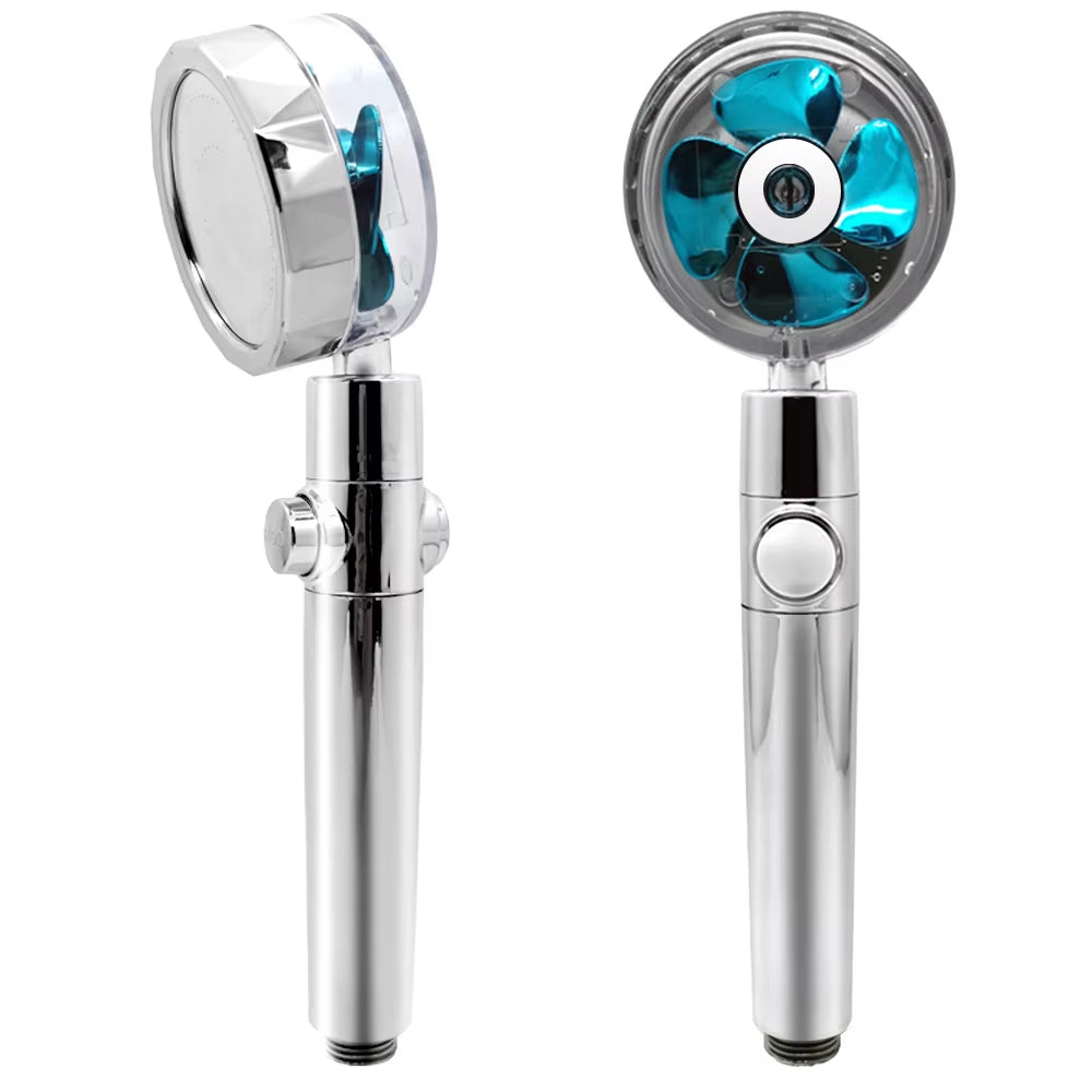 New 2021 Dropshipping Propeller Driven Shower Head with Stop Button Shower Head with Fan High Pressure Handheld Shower Nozzle