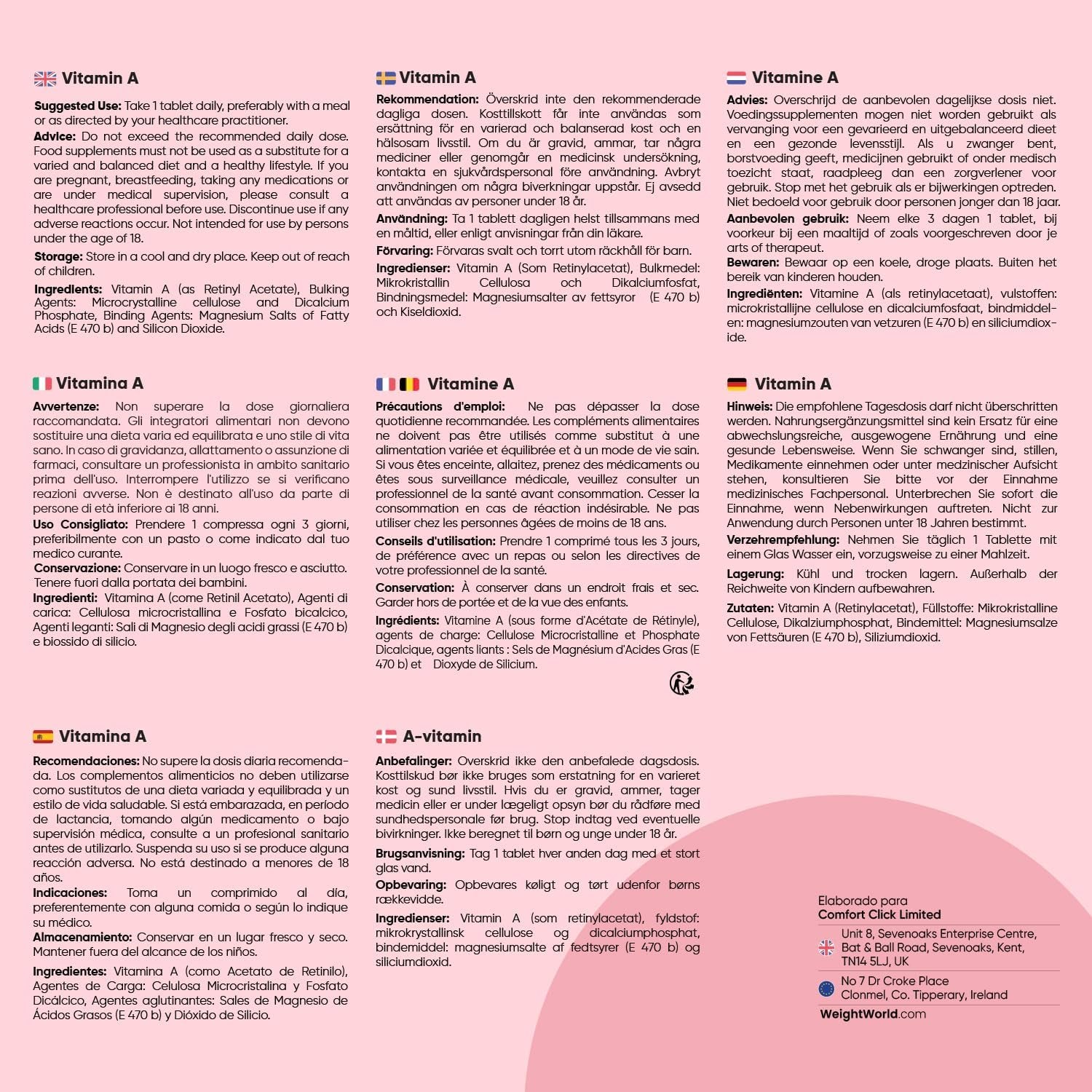 Vitamina a 10000 UI - 365 Comprimidos De Acetato De Retinol Vegano Y Sin OGM Para 1 Año - La Vitamina a Contribuye Al Mantenimiento Normal De La Vista (EFSA)