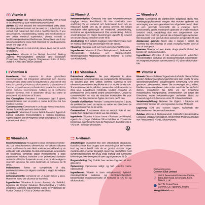 Vitamina a 10000 UI - 365 Comprimidos De Acetato De Retinol Vegano Y Sin OGM Para 1 Año - La Vitamina a Contribuye Al Mantenimiento Normal De La Vista (EFSA)