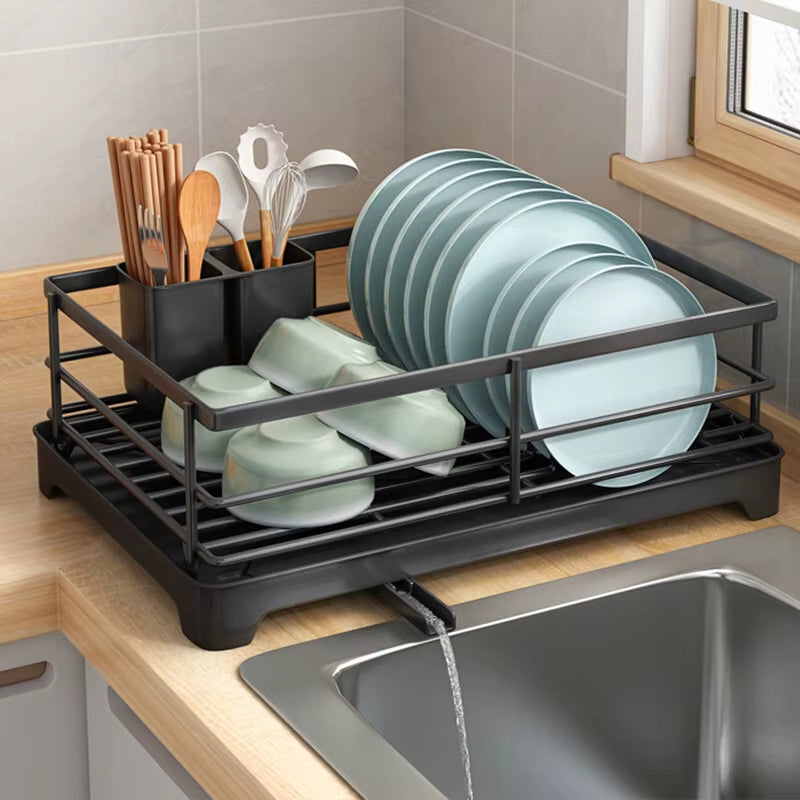 Dish Drying Rack with Drainboard Dish Storage Racks with Removable Utensil Holder and Knife Slots Dish for Kitchen Sink Drainer