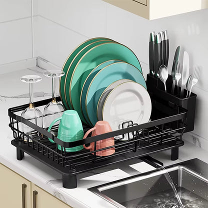 Dish Drying Rack with Drainboard Dish Storage Racks with Removable Utensil Holder and Knife Slots Dish for Kitchen Sink Drainer