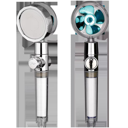 New 2021 Dropshipping Propeller Driven Shower Head with Stop Button Shower Head with Fan High Pressure Handheld Shower Nozzle