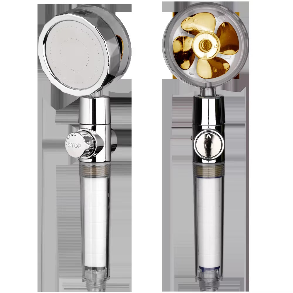 New 2021 Dropshipping Propeller Driven Shower Head with Stop Button Shower Head with Fan High Pressure Handheld Shower Nozzle