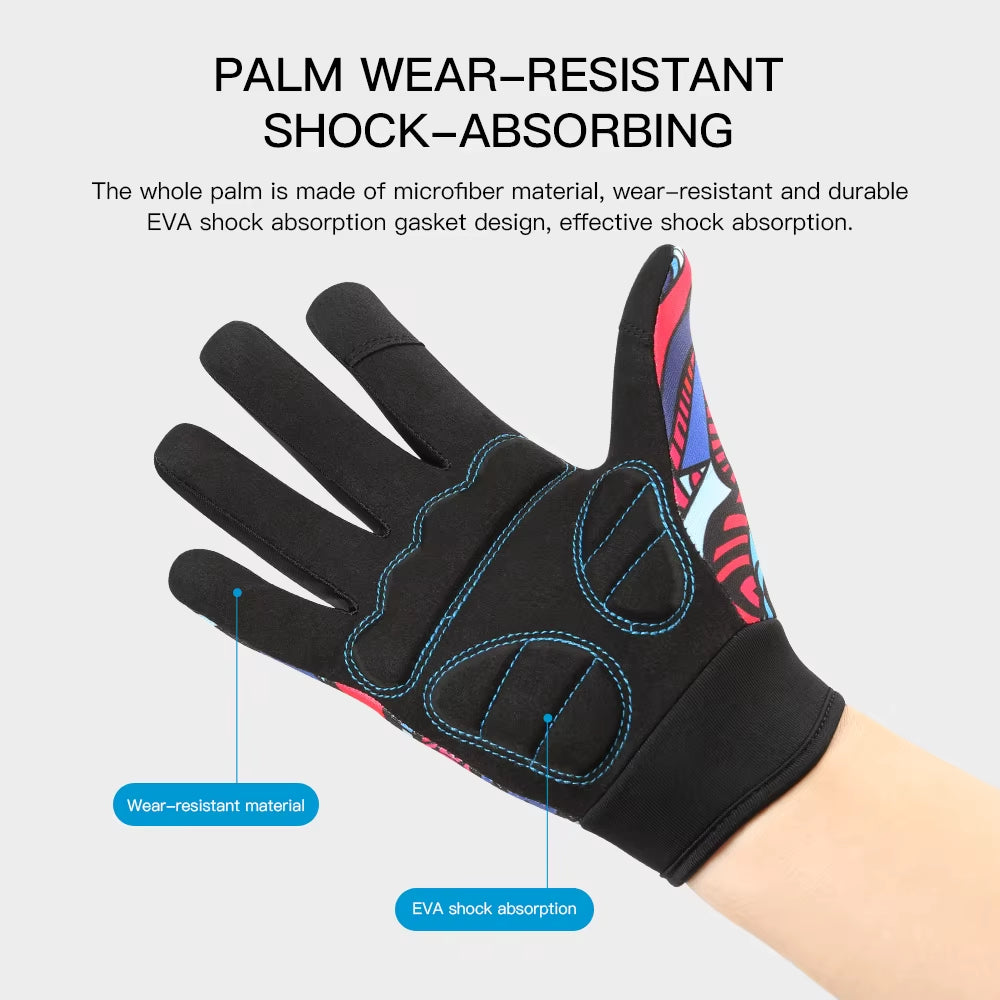 Wholesale Print Cycling Gloves Bike Bicycle Sports Full Finger Hiking Gloves Mesh GEL Winter Gloves Women