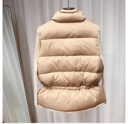 Chaleco Ultraligero de Plumas para Mujer 2025 – Chaleco Corto sin Mangas a Prueba de Viento con Relleno de Plumón de Pato Blanco