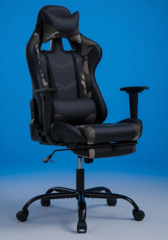 Camo Gaming Office Chair - Ergonomic PU Leather W/Lumbar Support & Footrest，Rolling Swivel