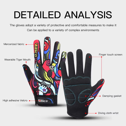 Wholesale Print Cycling Gloves Bike Bicycle Sports Full Finger Hiking Gloves Mesh GEL Winter Gloves Women