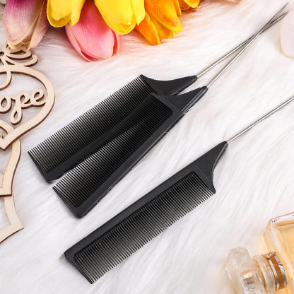 3 Peines De Cola De Rata Peines De Resistentes Al Calor De Fibra De Carbono Con Pintail De Acero Inoxidable (Negro)