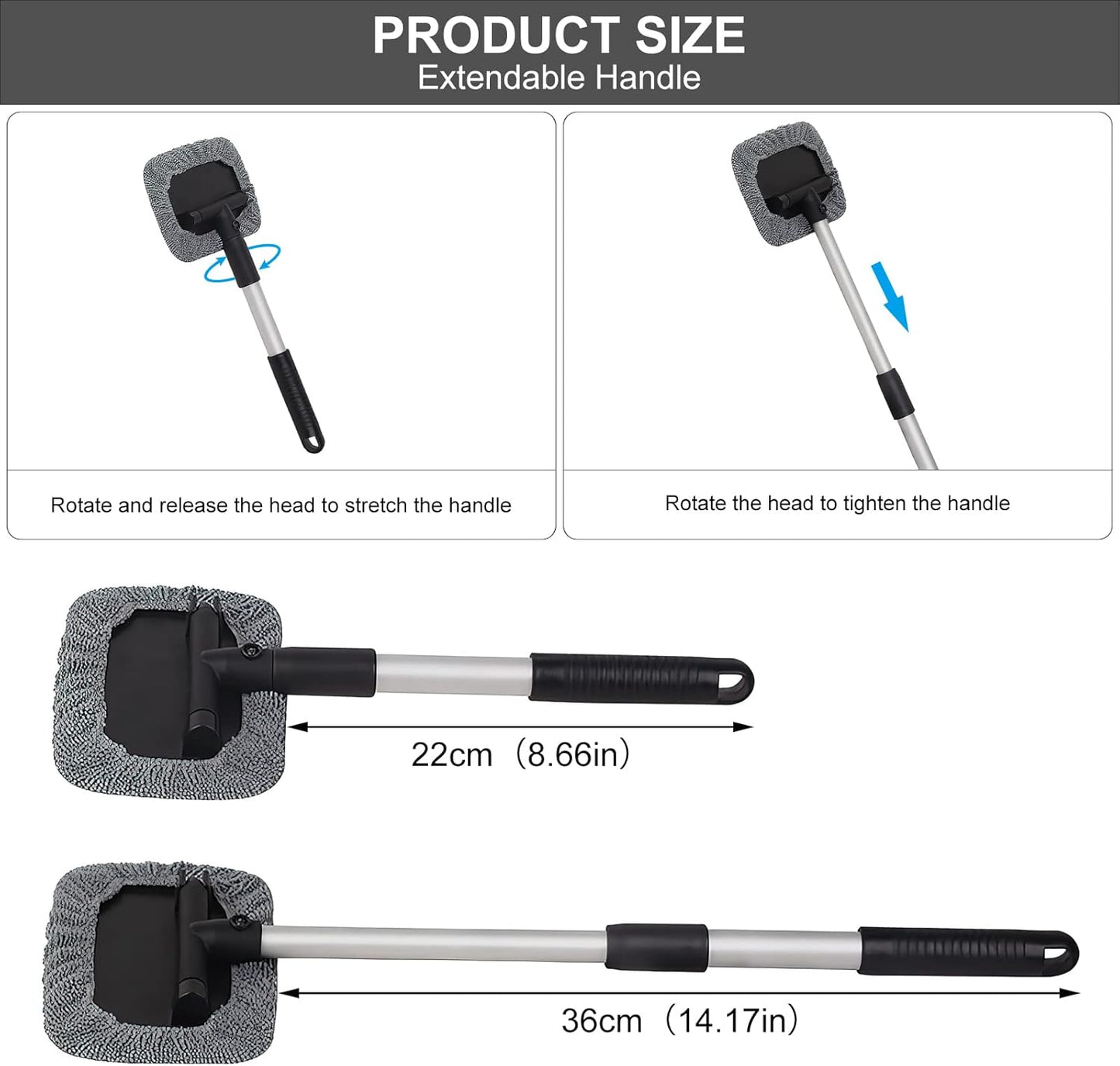 Cepillo Limpieza Coche Cepillo Lavar Coche Telescópico Extraíble, Limpieza Coche Exterior Limpiador Parabrisas Con 180 Manija Giratoria, Kit Limpieza Coche Incluye 4 Limpiar Coche Almohadillas