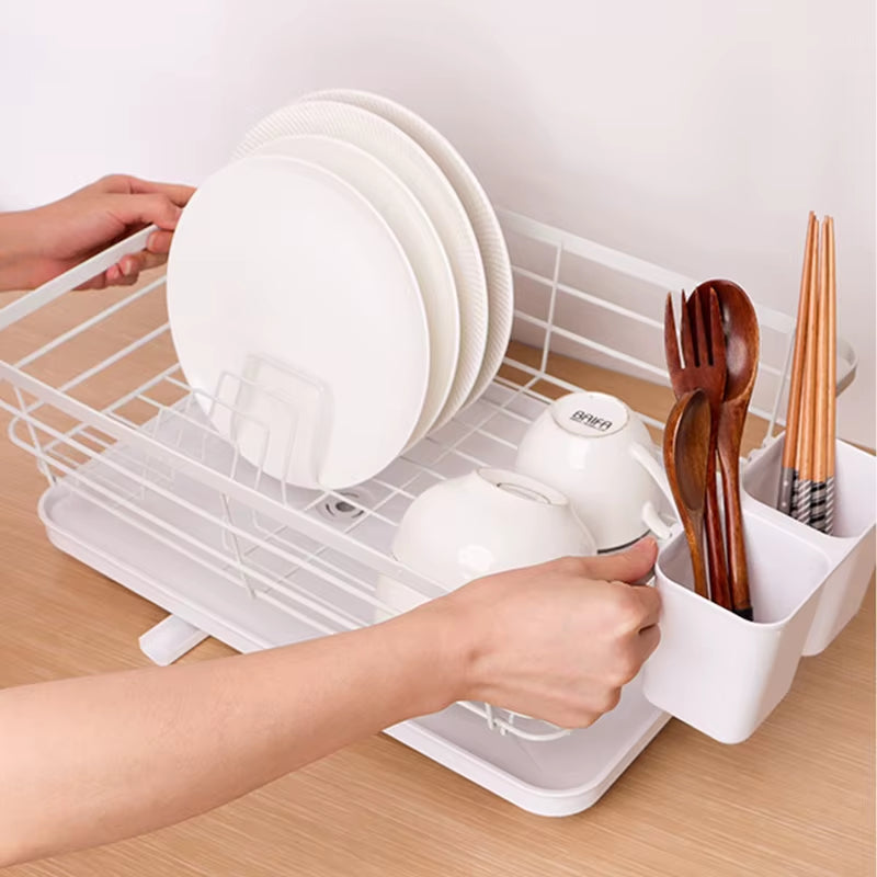 Dish Drying Rack with Drainboard Dish Storage Racks with Removable Utensil Holder and Knife Slots Dish for Kitchen Sink Drainer