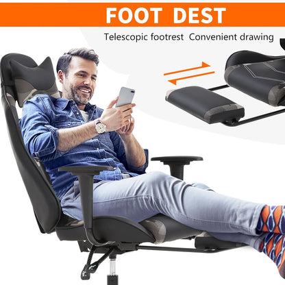 Camo Gaming Office Chair - Ergonomic PU Leather W/Lumbar Support & Footrest，Rolling Swivel