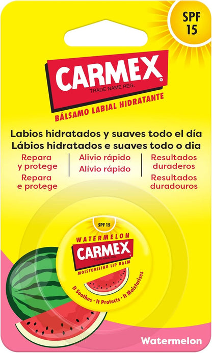 Carmex Bálsamo Labial SPF15, Tarro Sandía, 7,5G. Hidrata, Protege, Repara, Calma Y Suaviza Los Labios.