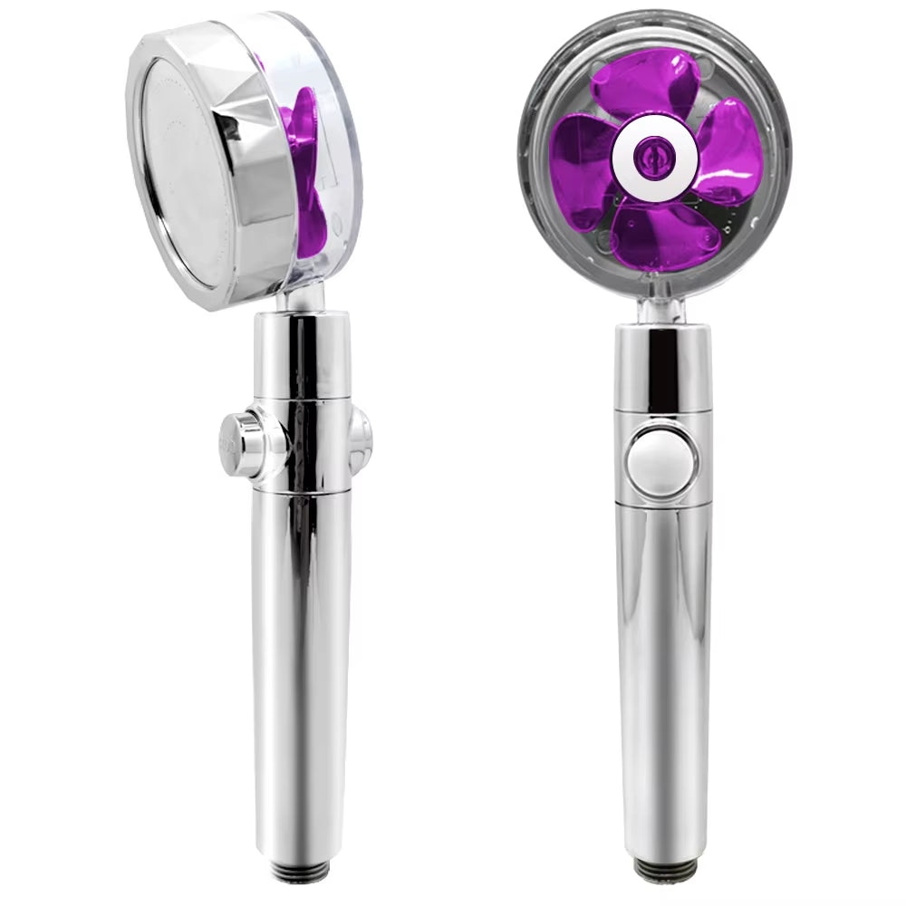 New 2021 Dropshipping Propeller Driven Shower Head with Stop Button Shower Head with Fan High Pressure Handheld Shower Nozzle